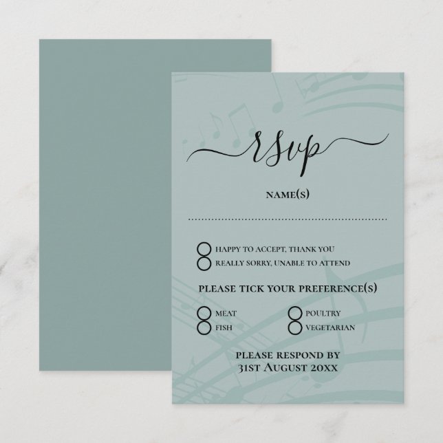 Notes de musique en verre de mer Mariage carte RSV (Devant / Derrière)