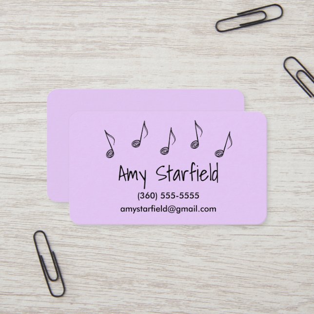 Notes de musique Lavender Cartes de visite (Devant/Arrière en situation)