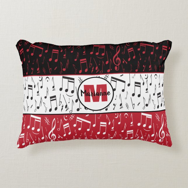 Notes de musique rouge et blanc noir coussin d'acc (Devant)