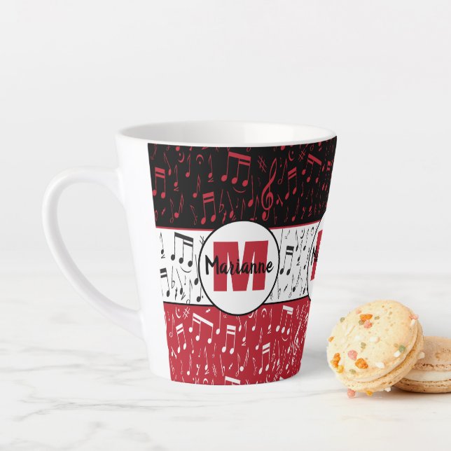 Notes de musique rouge et blanc noir latte mug (En situation)