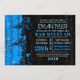 Notes de musique Stars Bar Mitzvah Invitation bleu