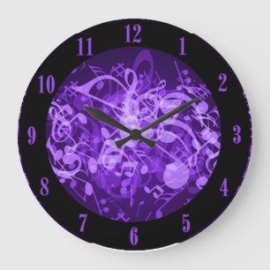 Notes de musique violette brillante Horloge murale