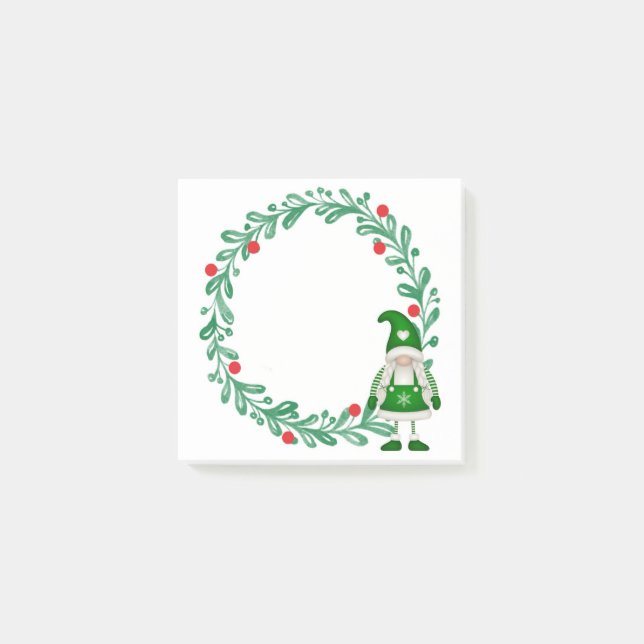 Notes De Noël Gnome Et Wreath Post-It (Devant)