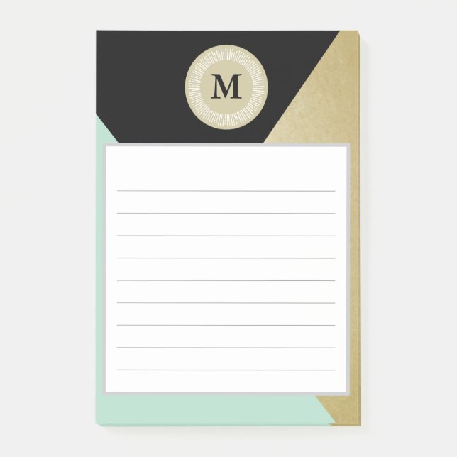 Notes de post-it chics de monogramme d'effet d'or (Devant)