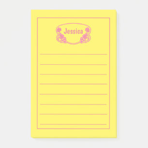 Notes de post-it graphiques encadrées en rose oran