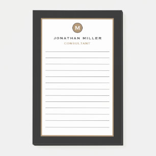 Notes de post-it minimales avec monogramme noir