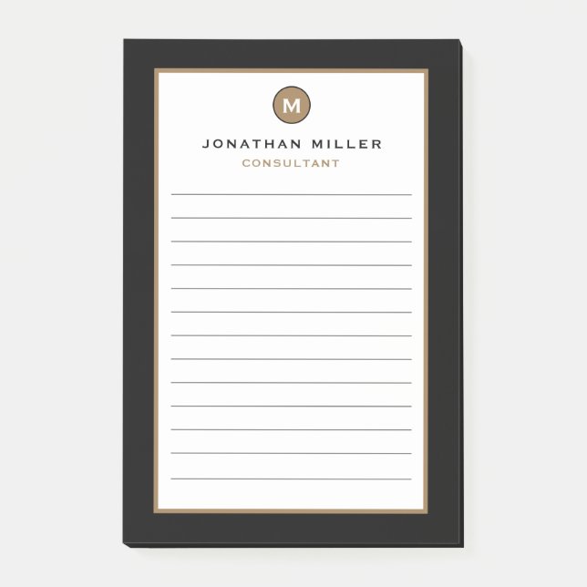 Notes de post-it minimales avec monogramme noir (Devant)