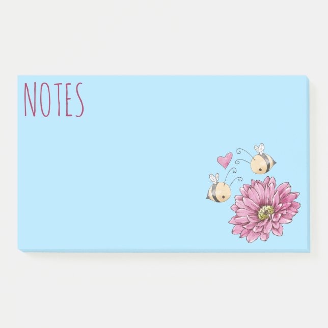 Notes de post-it sur la fleur d'abeilles mignonnes (Devant)