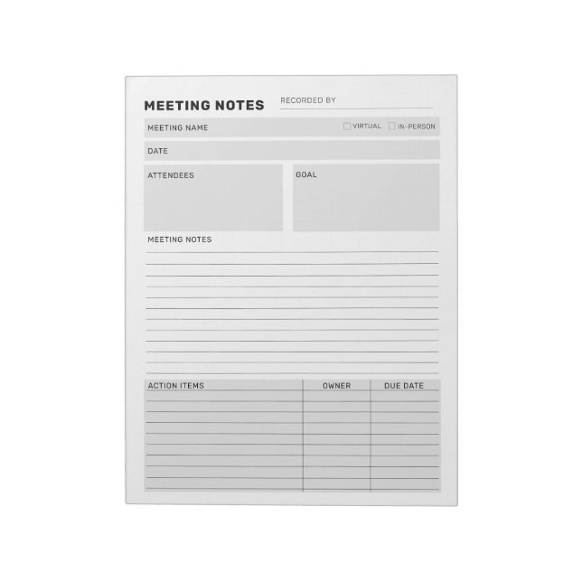 Notes de réunion personnalisables Bloc-notes du ge (Tourné)