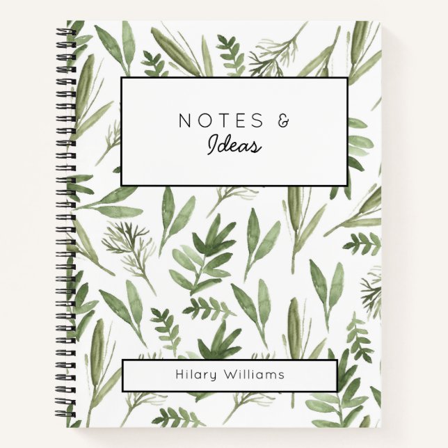 Notes et idées journal vert fleuri (Devant)