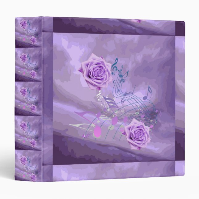 Notes et Roses de musique violet et rose Classeur  (Devant/Côté)