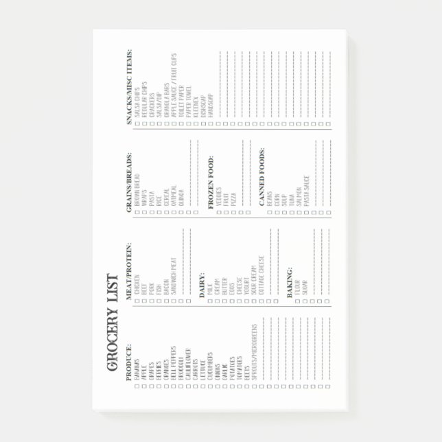 Notes Grocery List (Front)