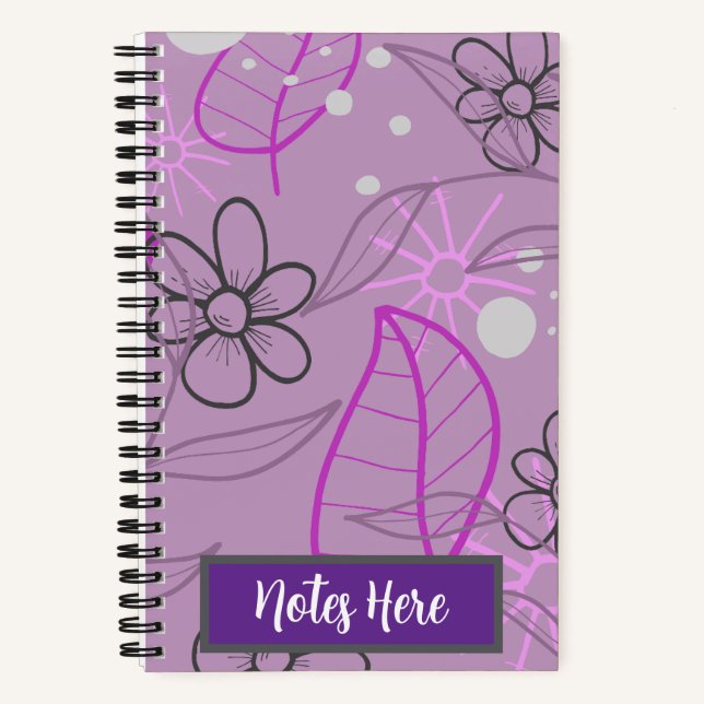 Notes Here Flower Leaves Plant Pattern Spiral Notebook (Front)