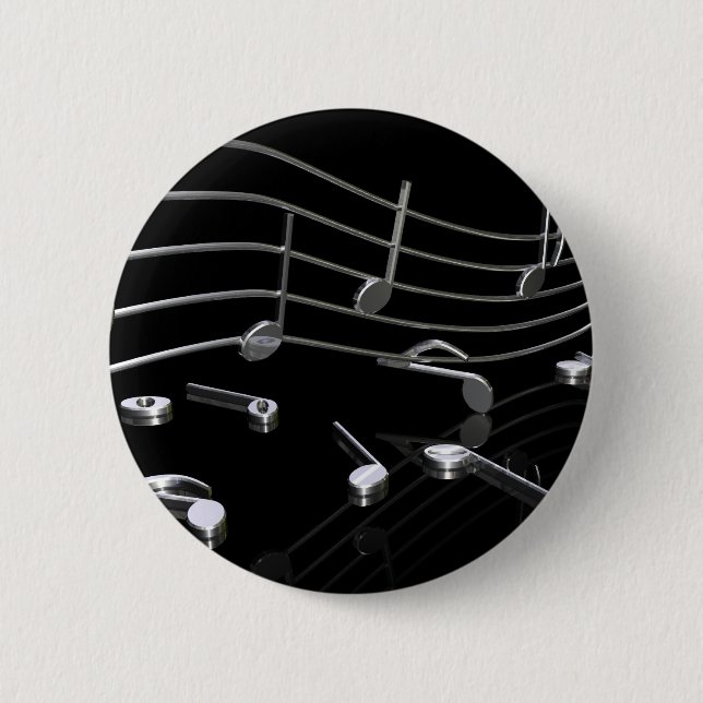 notes, music, black 2 inch round button (Front)