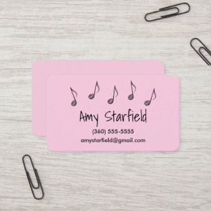 Notes musicales Carte de visite rose