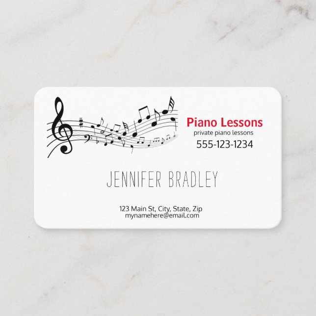 Notes musicales, Cartes de visite de professeur de (Devant)