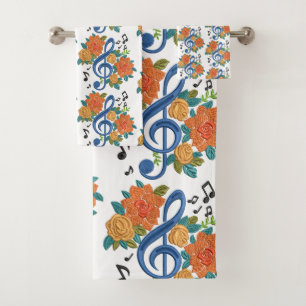 Notes musicales Design floral orange bleu