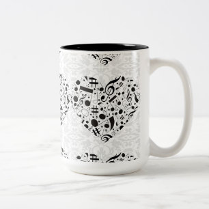 Notes musicales en noir et blanc Coeur Café Mug