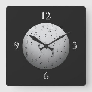Notes musicales en noir et blanc> Horloges murales