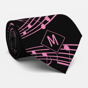 NOTES MUSICALES EN Pink Noir Cravate