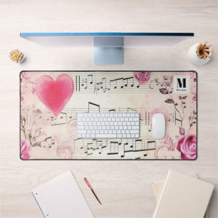 Notes musicales et Rose Vintage Design Monogramme