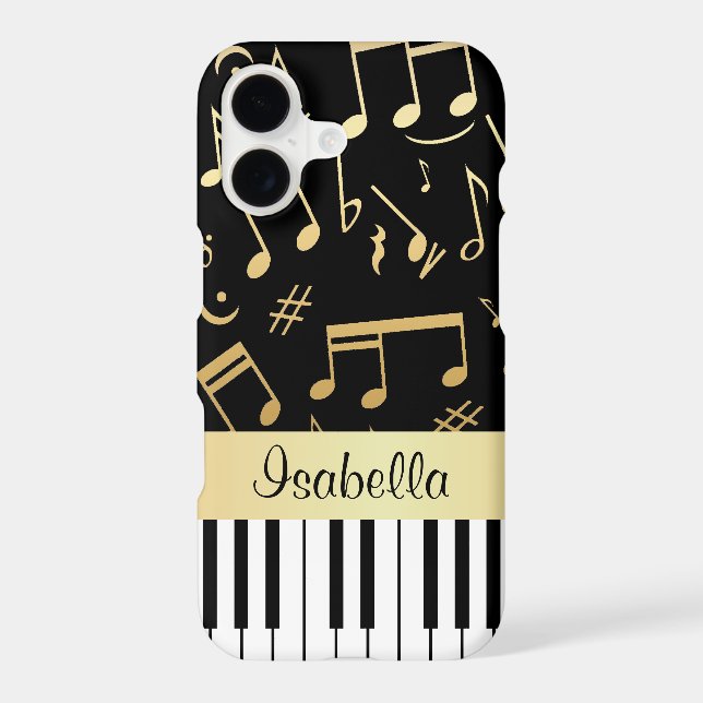 Notes musicales et touches de piano Noir et Or (Verso)