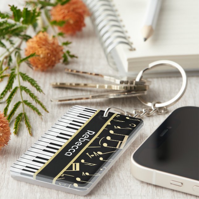 Notes musicales et touches de piano Noir et Or (Devant droit)
