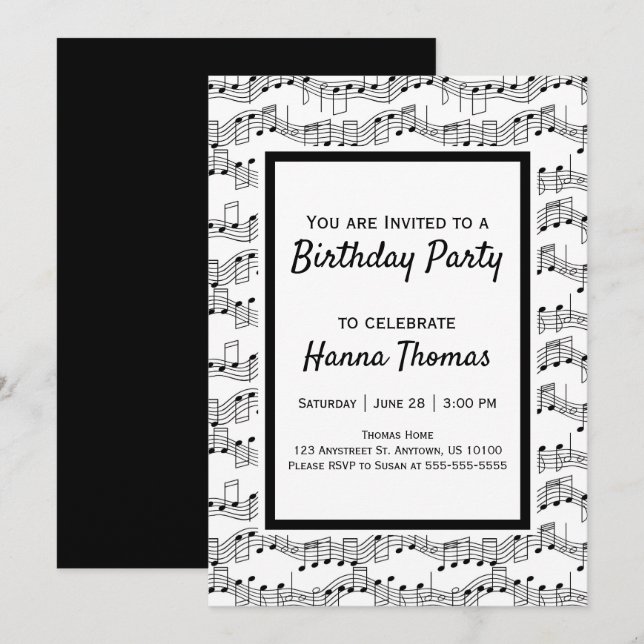 Notes musicales Invitation d'anniversaire musicale (Devant / Derrière)
