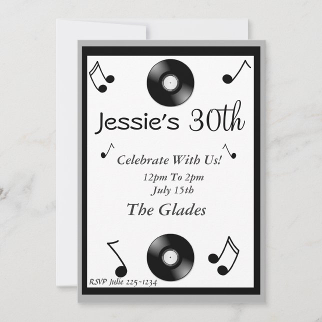 Notes musicales Invitations d'anniversaire (Devant)