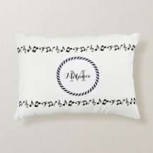 Notes musicales noires Monogramme Coussin