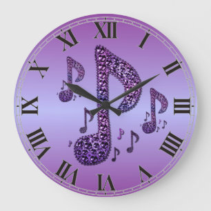 Notes musicales pourpres Sparkle Horloge murale