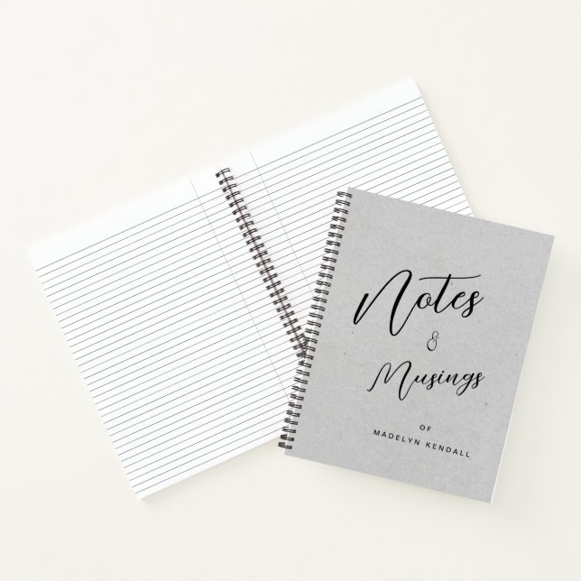 Notes & Musings Modern Script Monogram Grey Notebook (Inside)