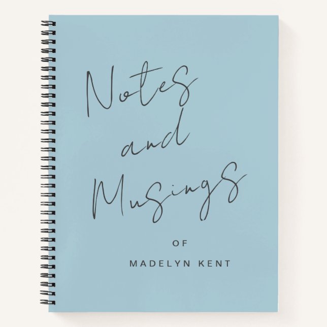 Notes & Musings Modern Script Personalized Blue Notebook (Front)