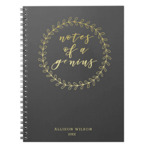 Notes of a genius Gold Script Typography Notebook