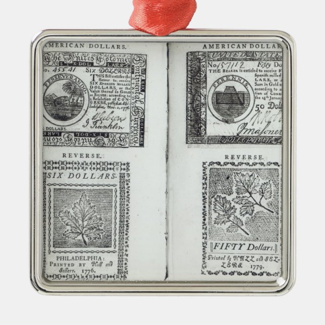 Notes of the Continental Currency Metal Ornament (Front)