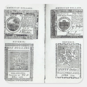 Notes of the Continental Currency Square Sticker