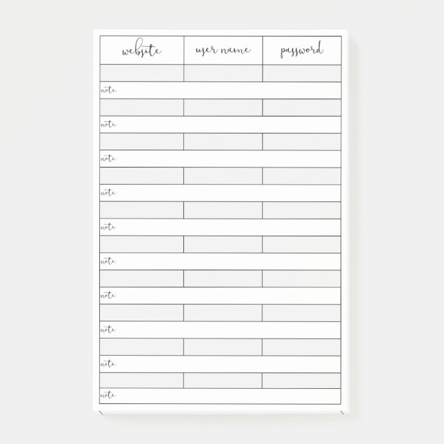 Notes post-it du rappel de mot de passe (Devant)