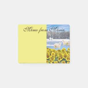 Notes Post it Notes, Sunflower Polar Bear Floral