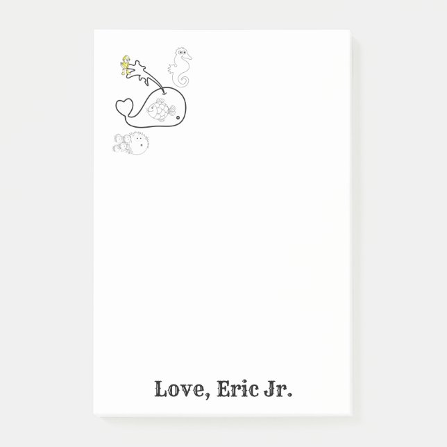 Notes Whale Fish Colouring Post it Note (Front)