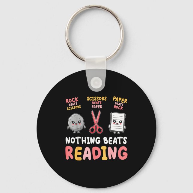 Nothing beats reading funny rock paper scissors keychain (Front)