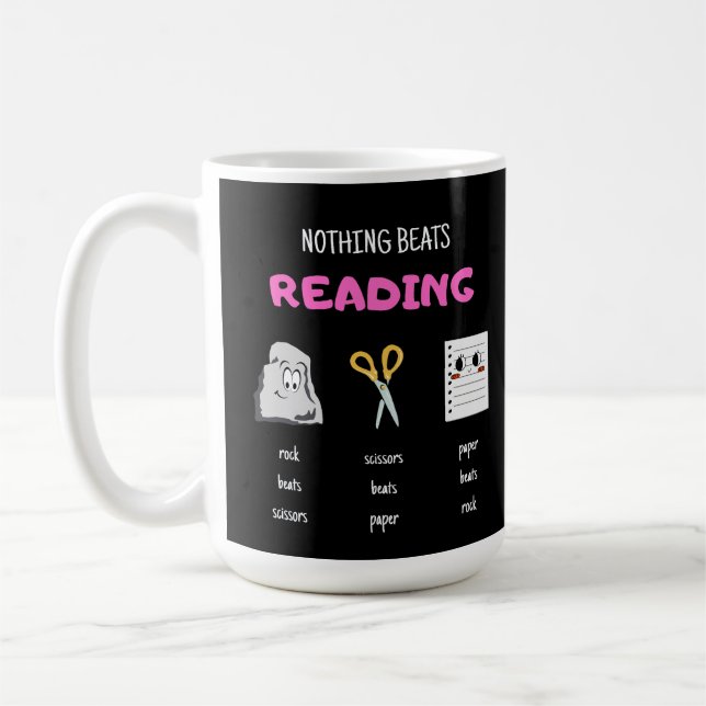 Nothing Beats Reading Rock Paper Scissors Coffee Mug (Left)
