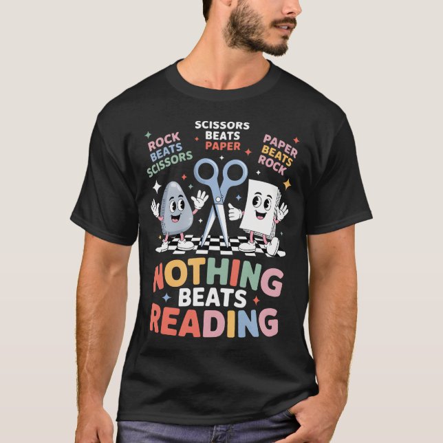 Nothing Beats Reading Teacher Librarian Rock Paper T-Shirt (Front)