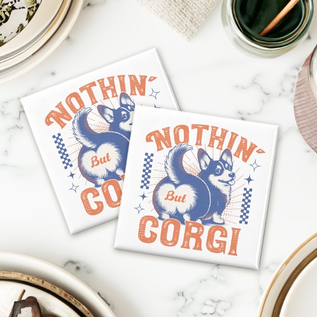 Nothing But Corgi - Retro Orange and Navy Funny Magnet (This design features a playful retro corgi graphic with its adorable butt as the main focal point!)