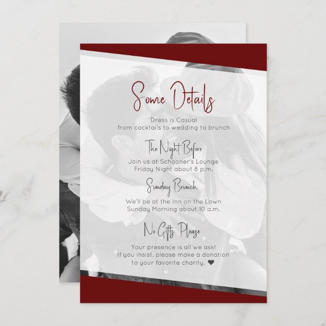 Nothing Fancy Casual Burgundy Wedding Details Enclosure Card (Front/Back)