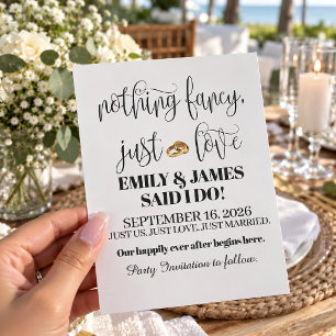 Nothing Fancy Elopement Just Married Wedding Announcement