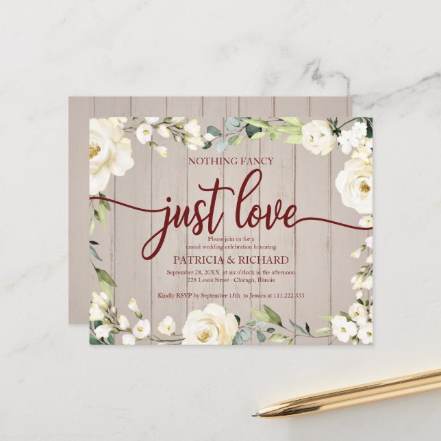 Nothing Fancy Floral Cheap Wedding Invitation (Front/Back In Situ)