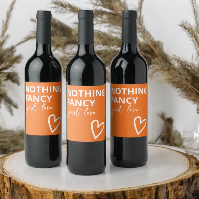 Nothing Fancy Just Love 70s Retro Wedding Wine Label (Nothing Fancy Just Love Minimalist Bold Modern Wedding Wine Labels from Ricaso. Retro 70s colors)