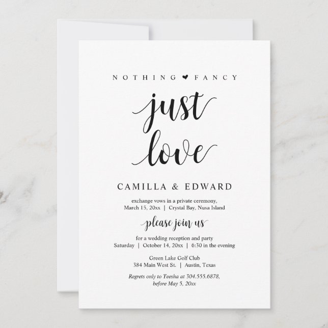 Nothing Fancy Just Love, Black, Elopement Party In Invitation (Front)
