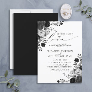 Nothing Fancy Just Love Black Flowers Wedding Invitation