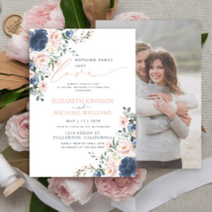 Nothing Fancy Just Love Blue Blush Photo Wedding Invitation